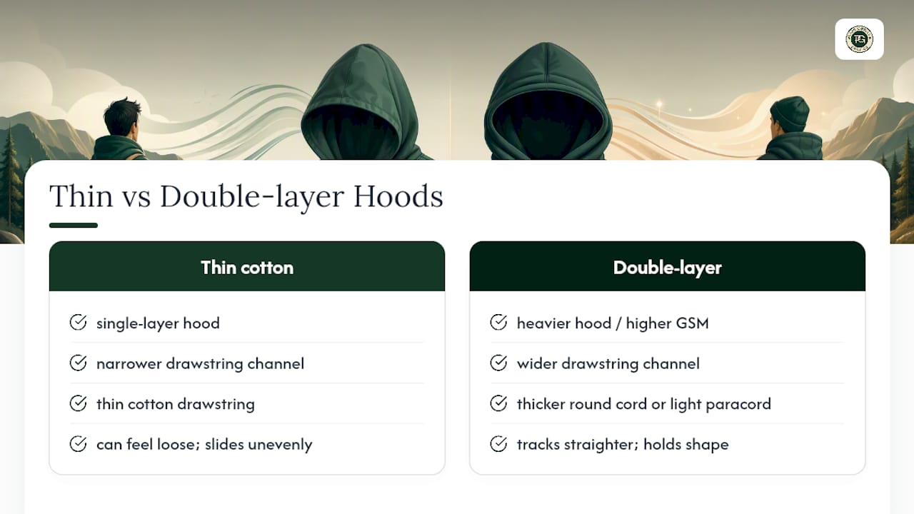 Comparing hoodie weight and drawstring choices