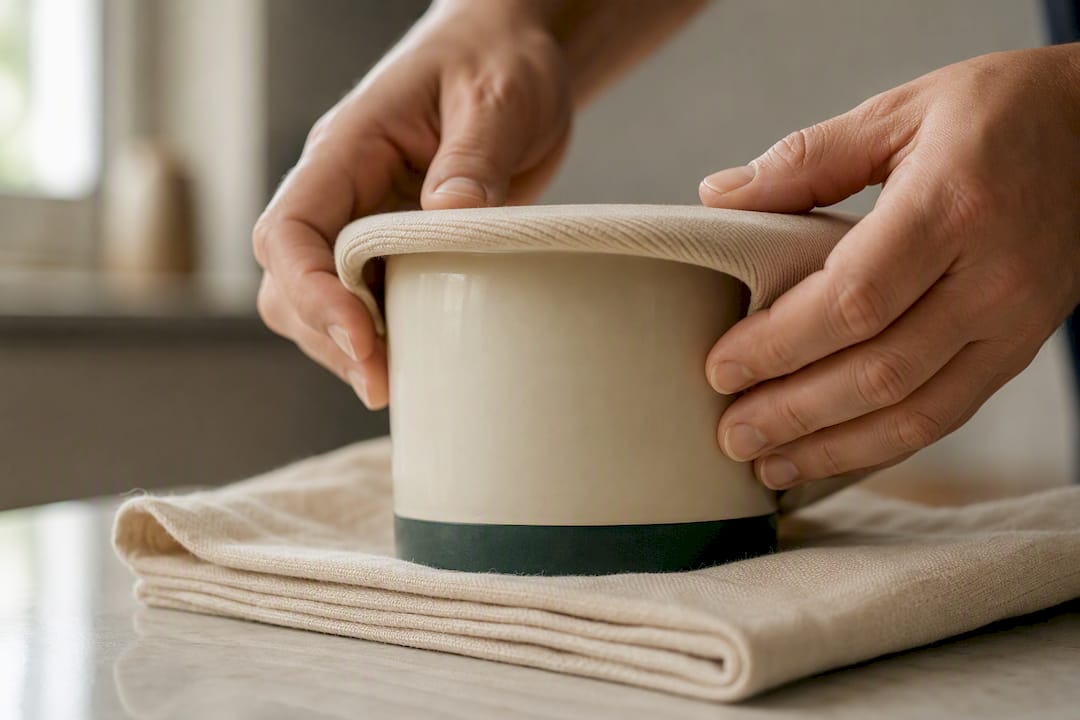 Hat brim wrapped around a ceramic mug