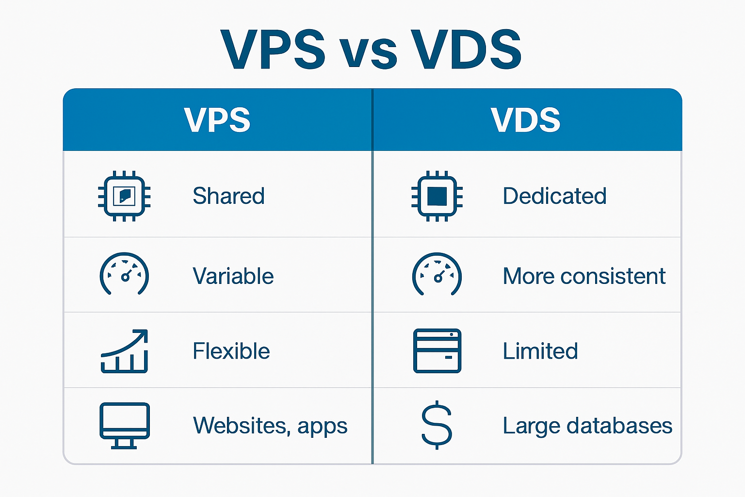 Infographic comparing VPS versus VDS key features