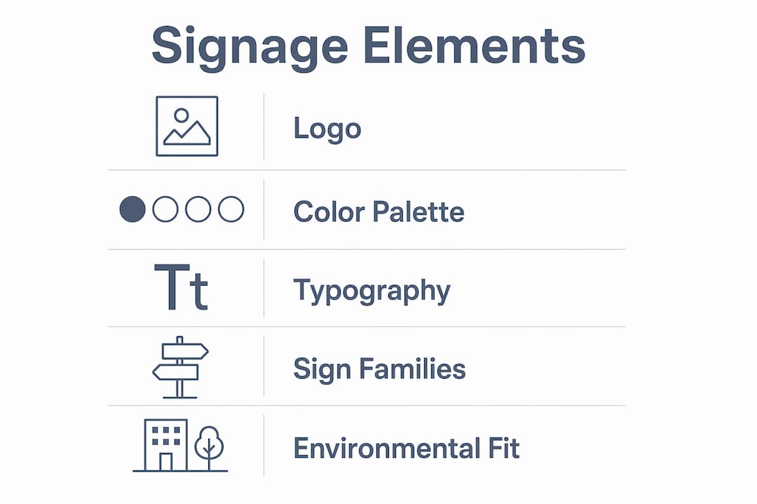 Infographic showing key signage elements for brand identity