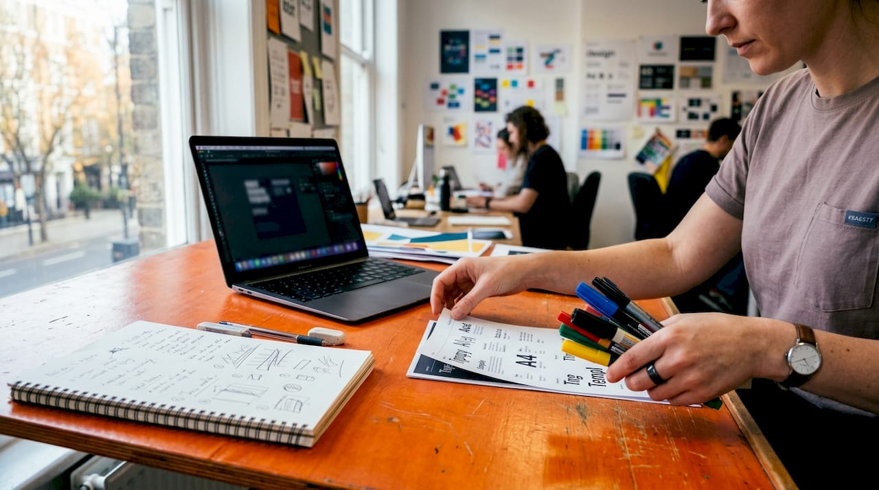 Designer measuring typography samples for signage