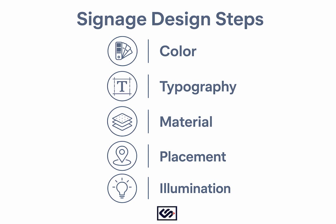 Infographic illustrating signage design steps