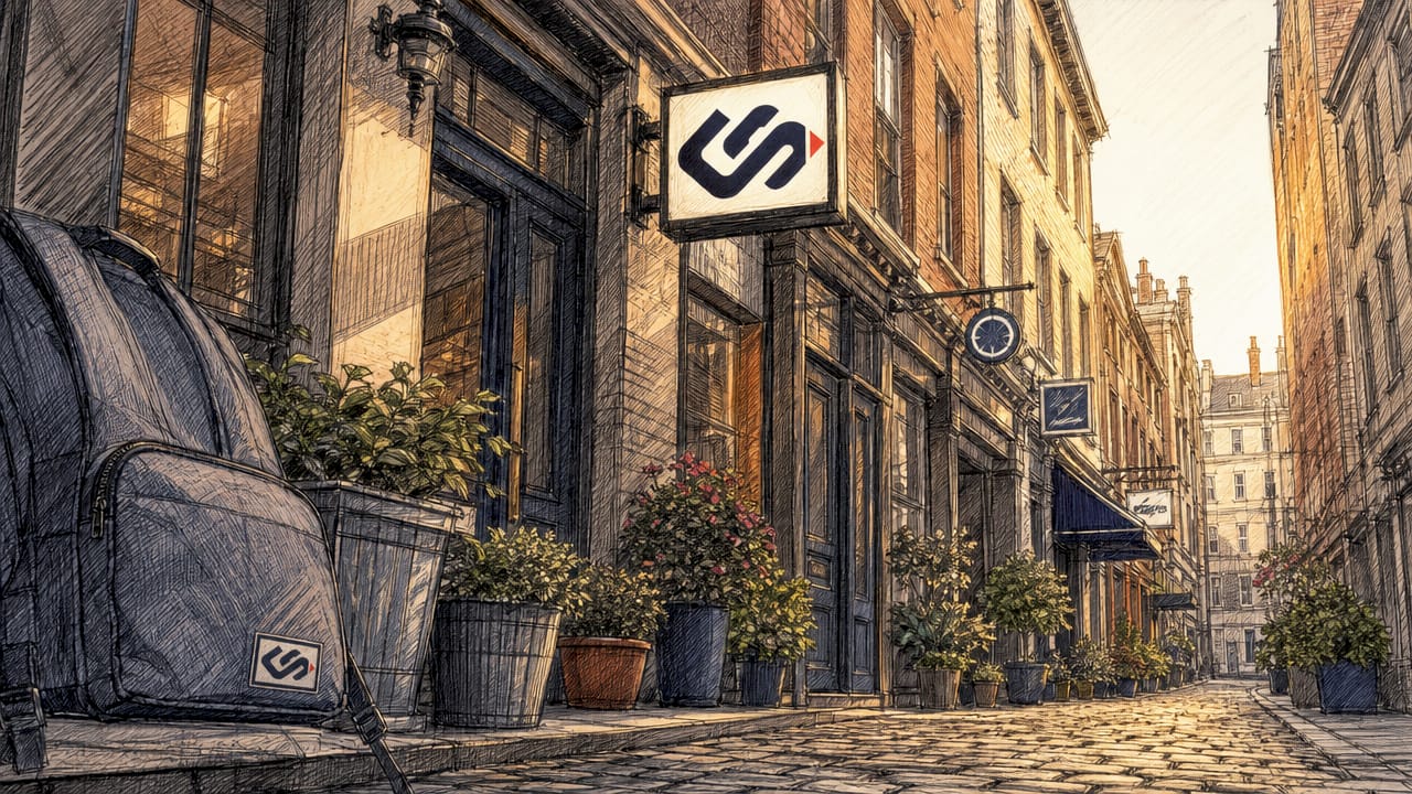 Urban street with varied storefront sign heights