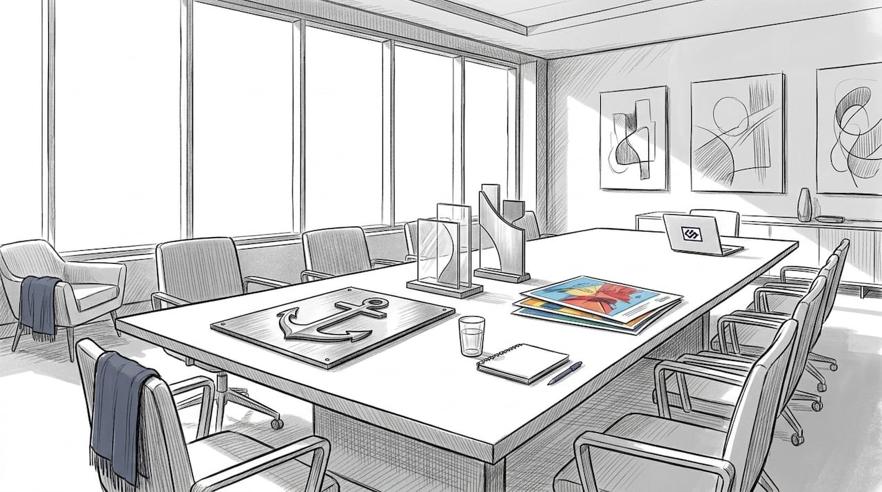 Seasonal signage components on meeting table