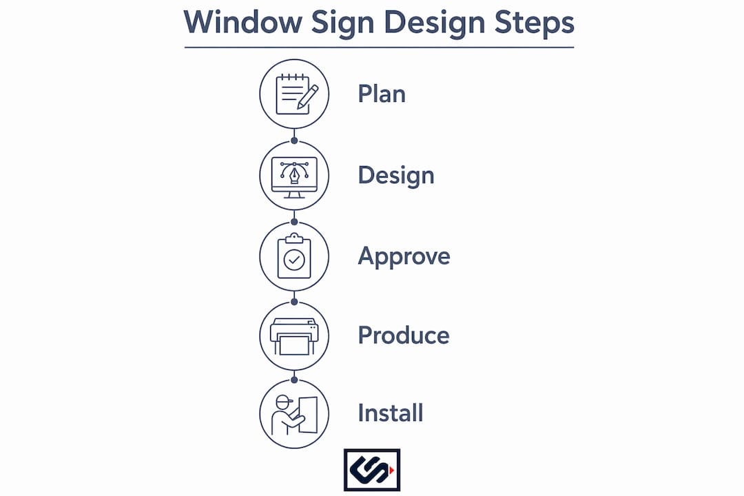 Infographic with steps to design window signs