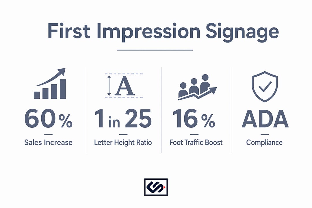 Infographic showing key statistics and design standards for signage