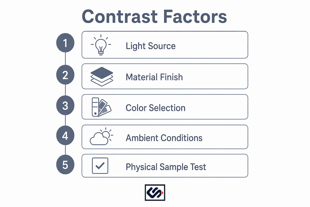 Infographic illustrating environmental factors affecting signage contrast