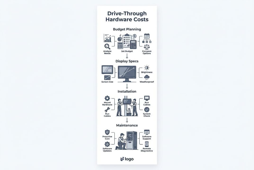 Infographic illustrating drive-through signage hardware costs in steps