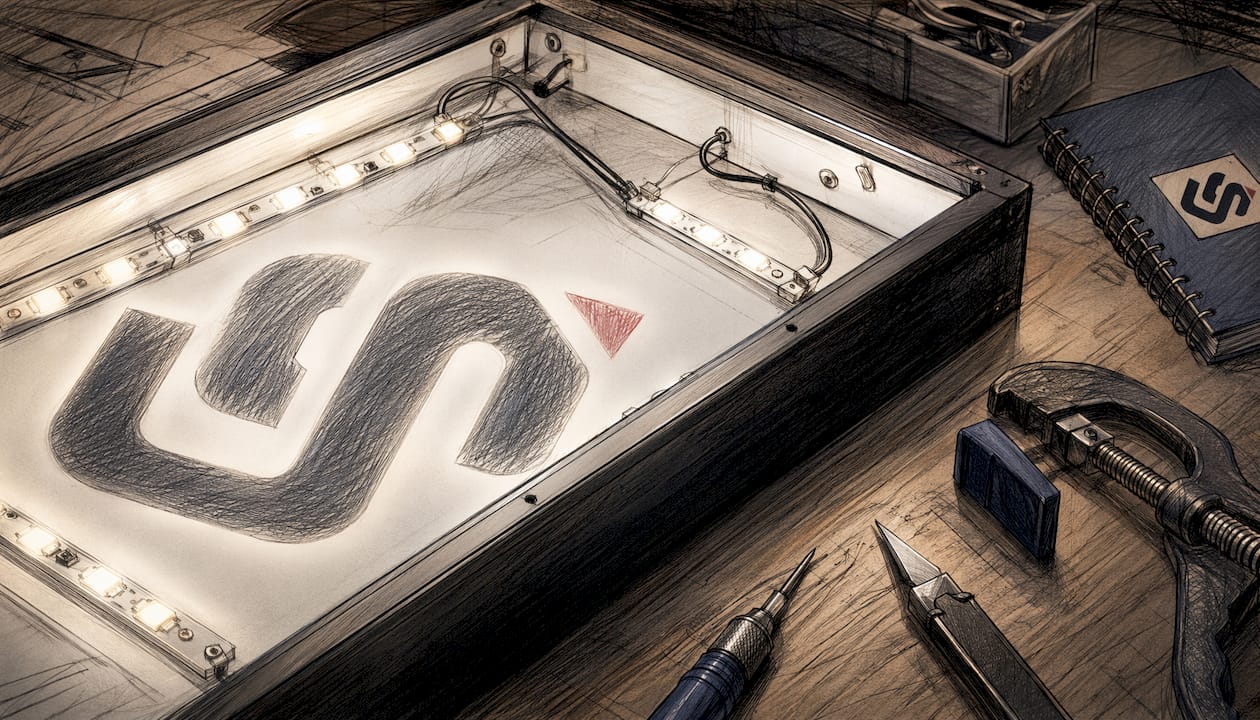 Close-up of LED-lit translucent panel in sign cabinet
