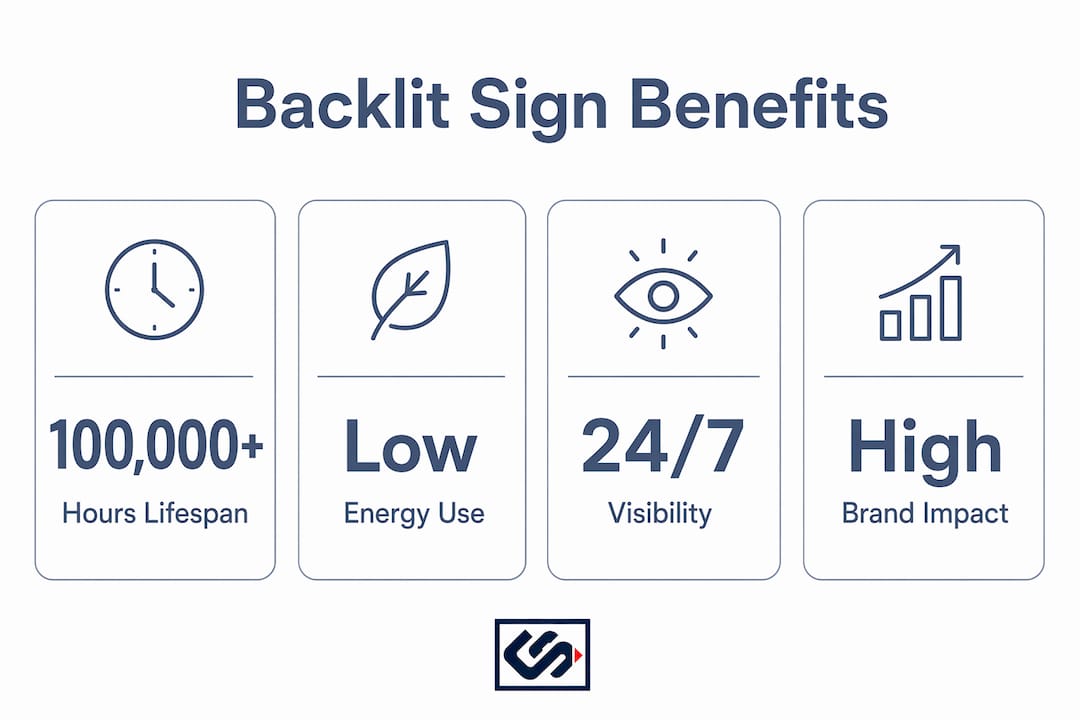 Infographic highlighting key benefits of backlit signage