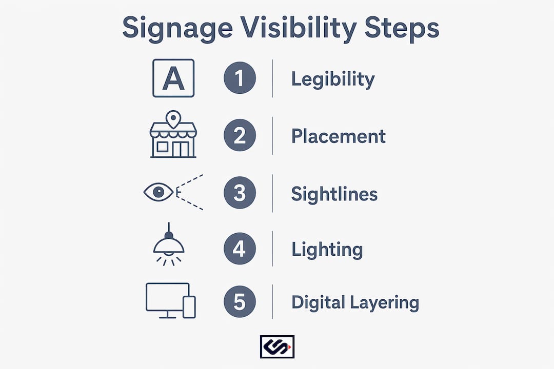 Infographic showing key steps for signage visibility