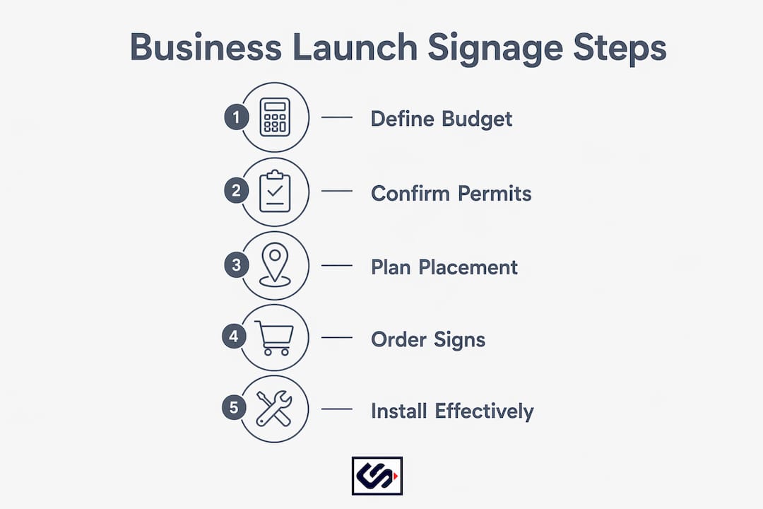 Infographic showing steps for business launch signage