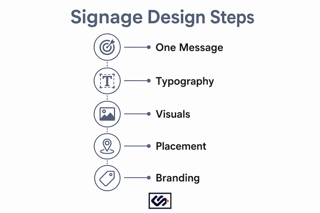 Infographic showing key in-store signage design steps