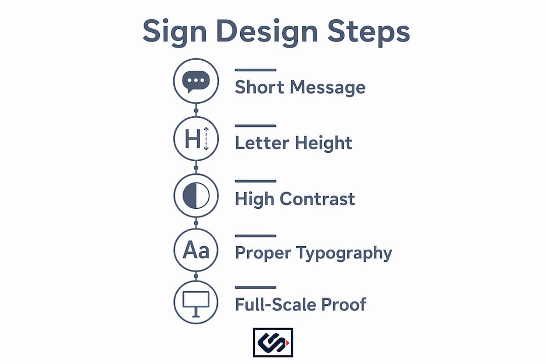 Infographic with core sign design principles steps