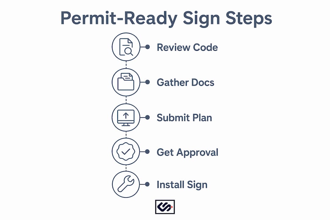 Infographic showing signage compliance checklist steps