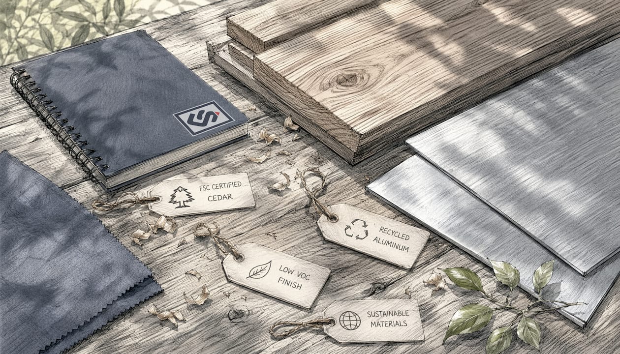 Close-up of eco-friendly sign materials on workbench