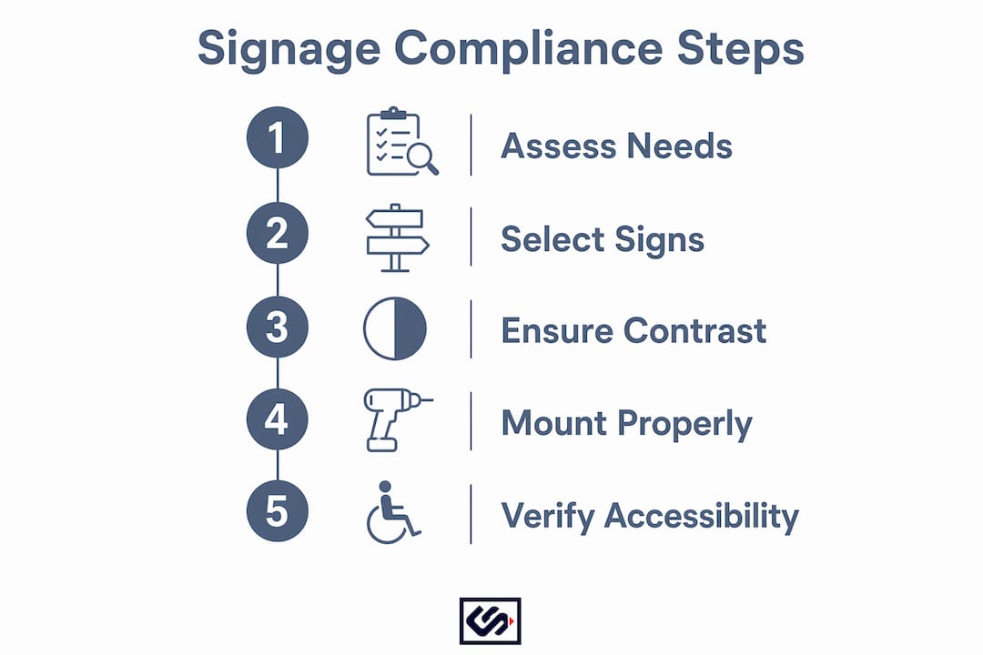 Infographic showing accessible signage compliance steps