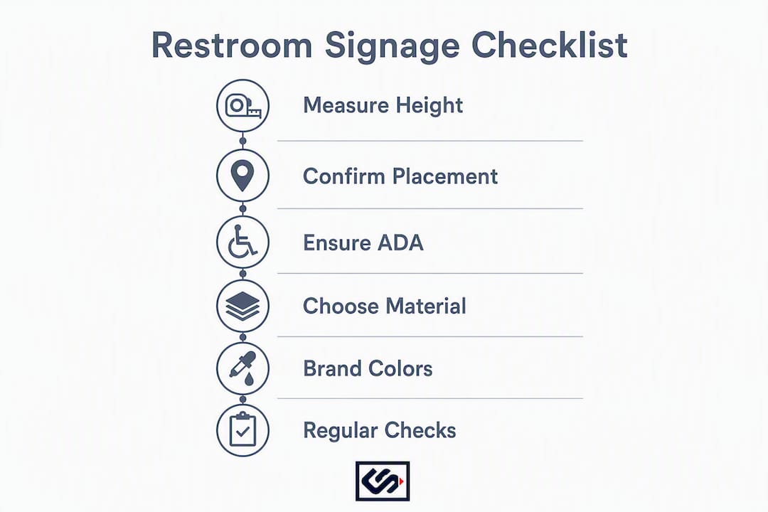 Infographic showing restroom signage checklist steps