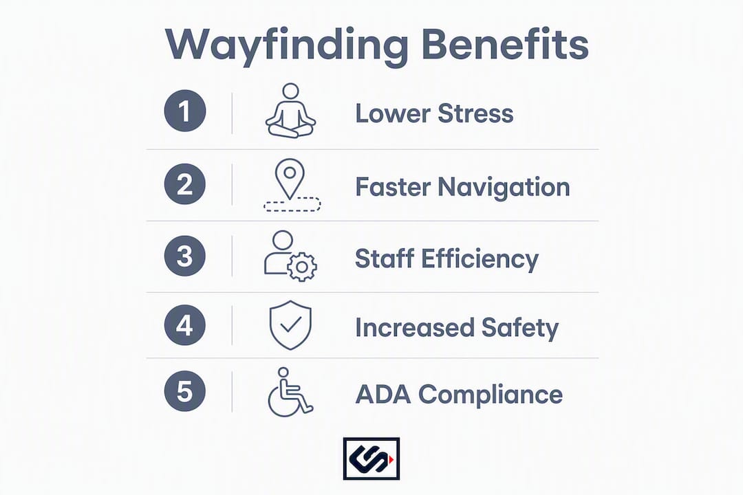 Infographic illustrating wayfinding benefits