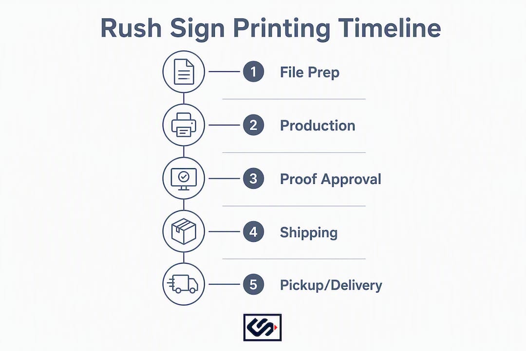 Infographic of rush sign printing stages timeline