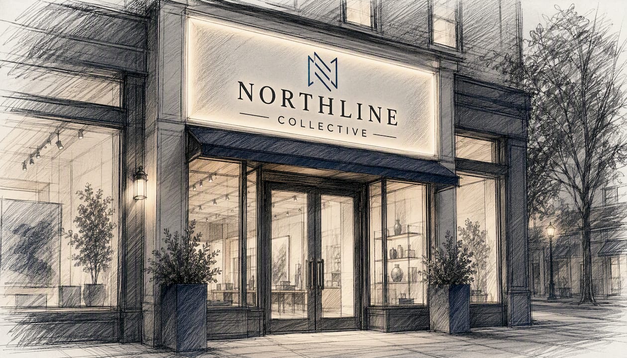 Storefront with illuminated exterior sign