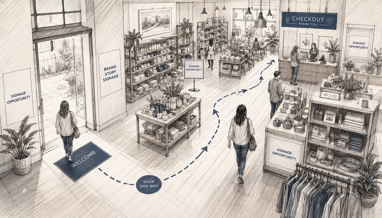 Retail store interior showing customer path