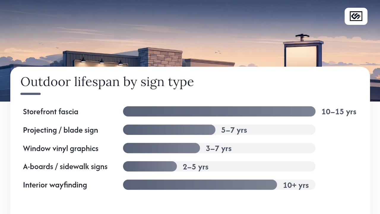 Comparison chart of sign types and their materials and uses