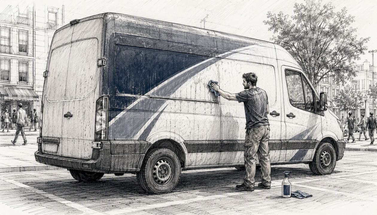 Driver hand cleaning wrap on vehicle door edge