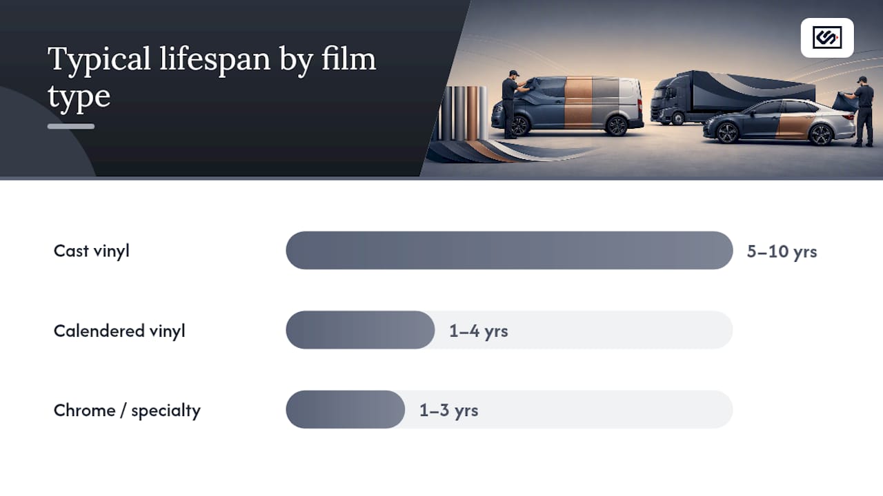 Comparison chart of vinyl wrap types and lifespans