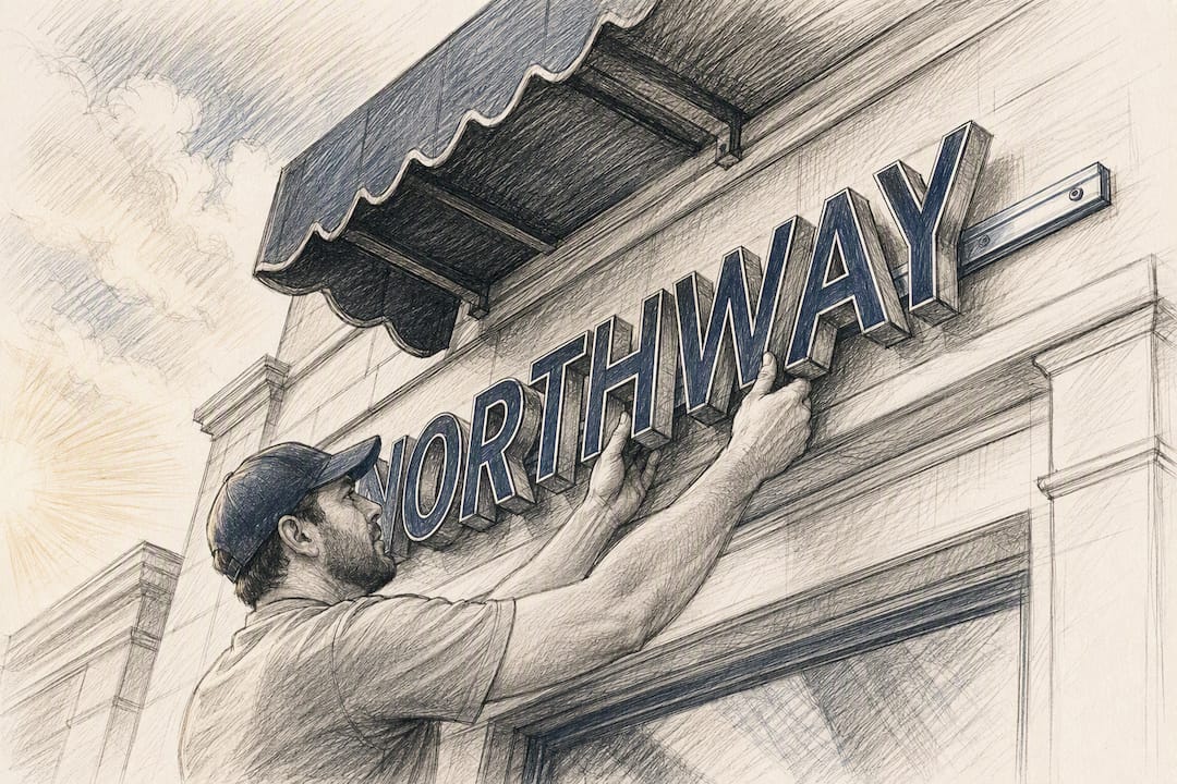 Channel letter sign installation on raceway mount