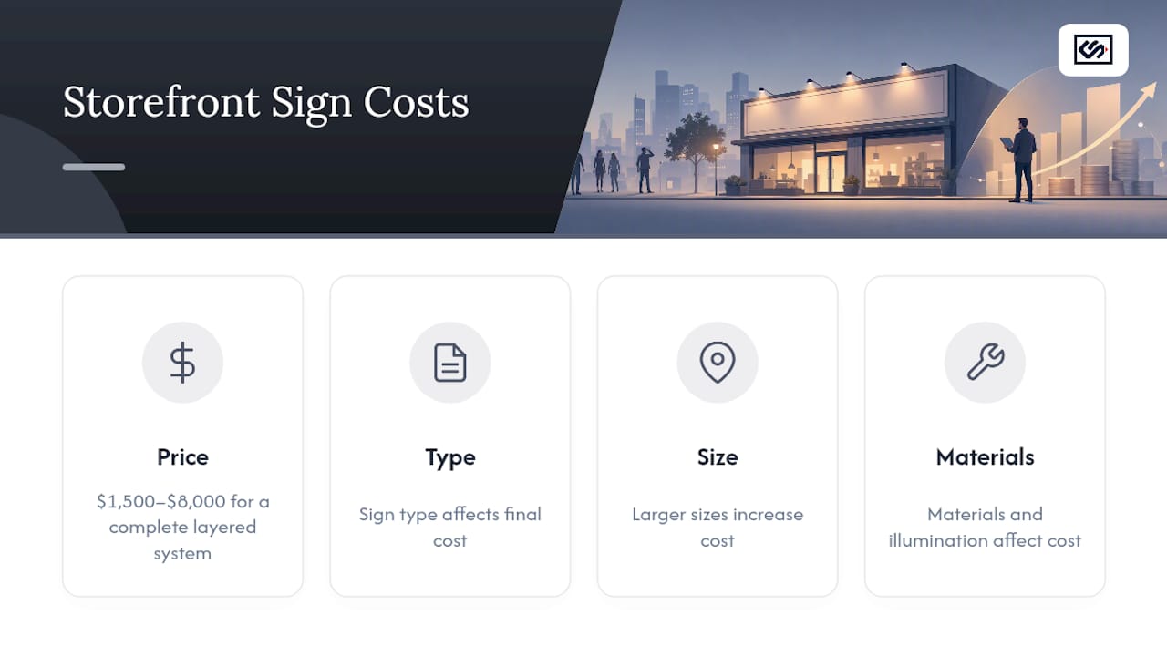 Diagram of storefront sign costs by factors