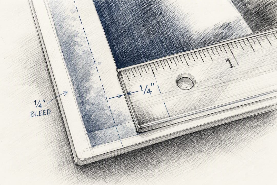 Measuring quarter-inch bleed on print material