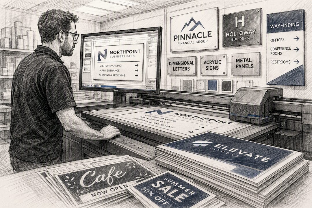Print technician controlling sign printer