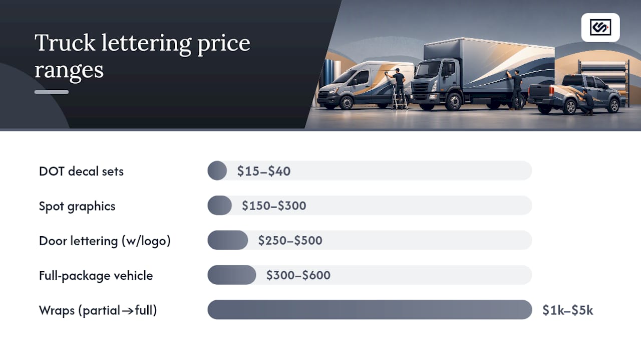 Diagram of truck lettering cost ranges by project type