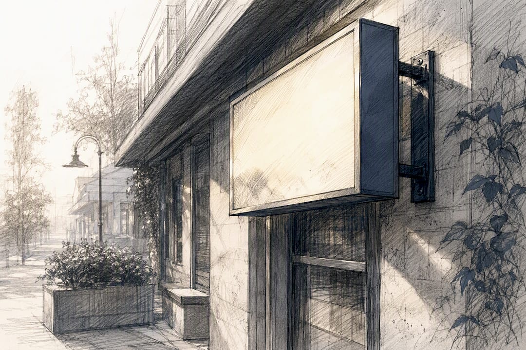 Storefront sign showing daylight and ambient light effect