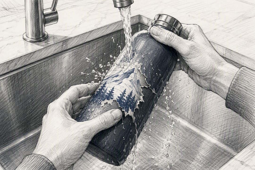 Hands washing vinyl decal on tumbler prematurely