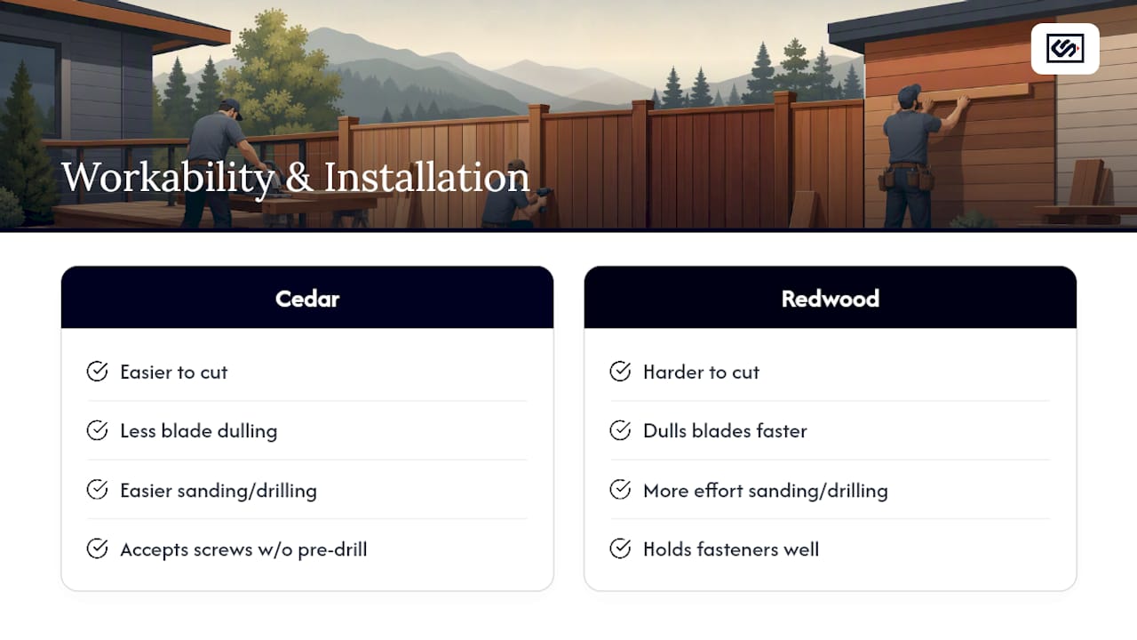 Cedar and redwood installation comparison