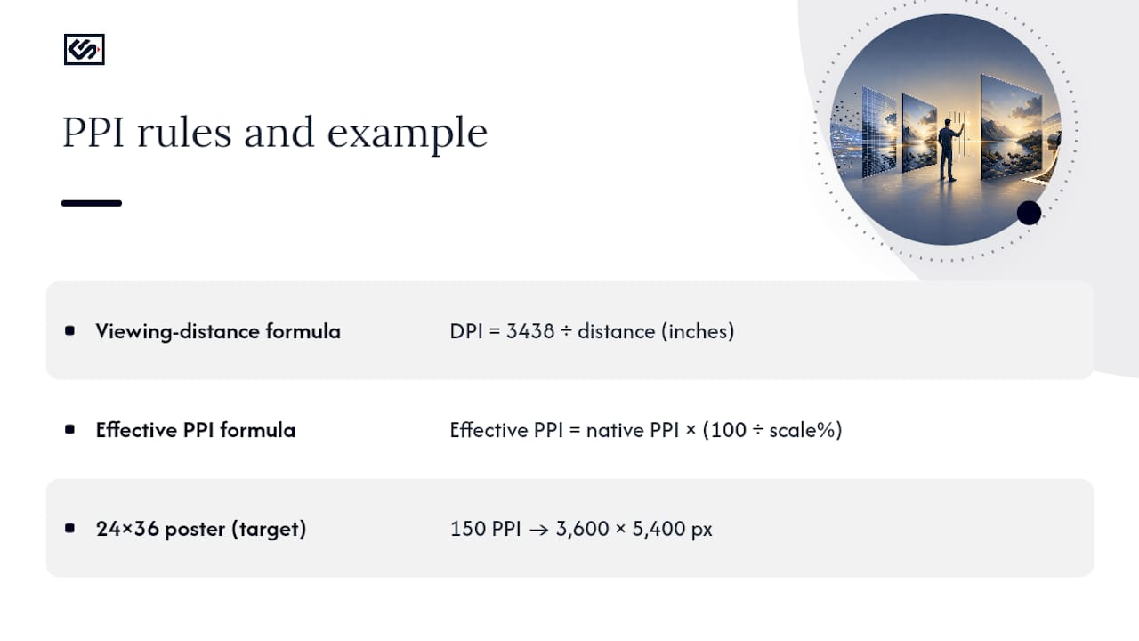 Viewing distance and PPI calculation diagram