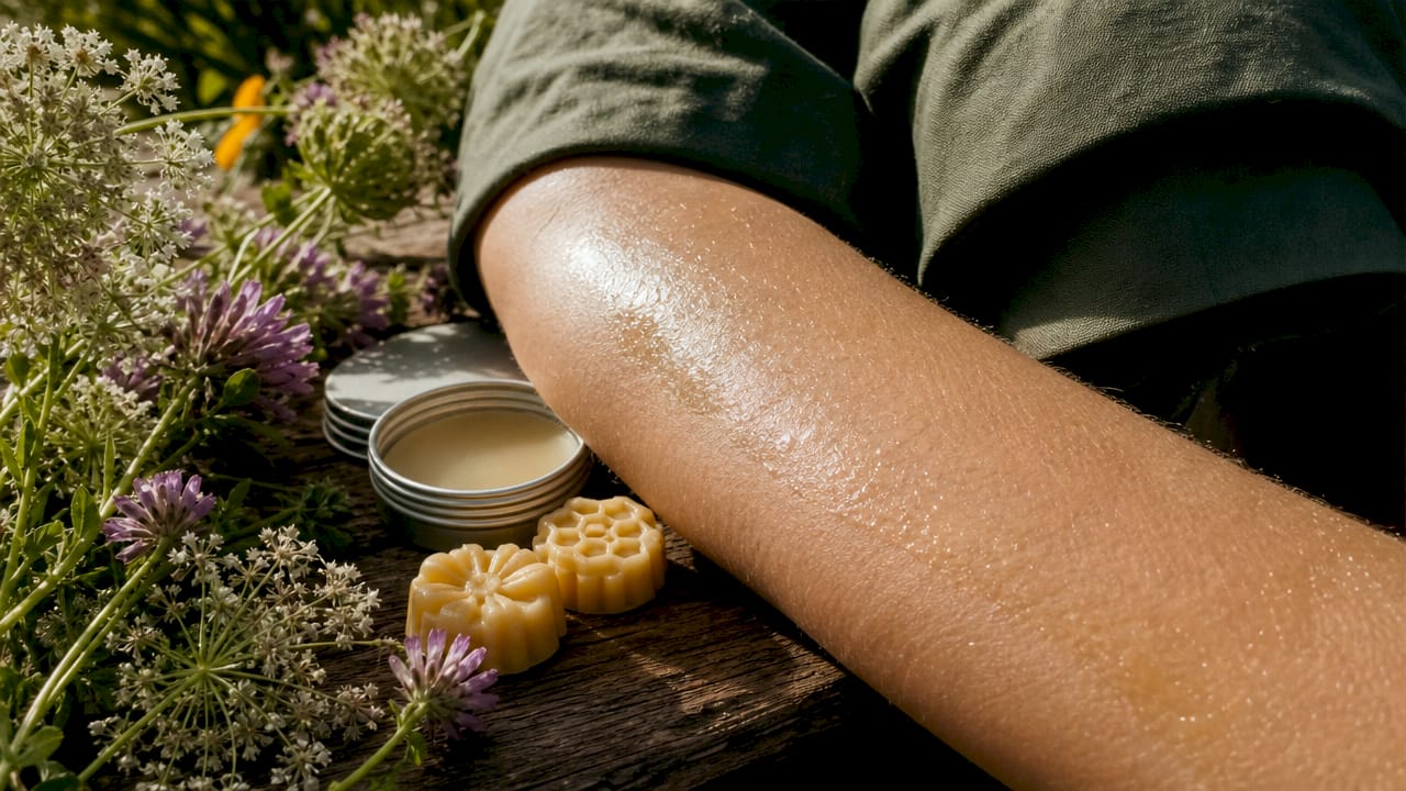 Close-up of beeswax layer protecting skin