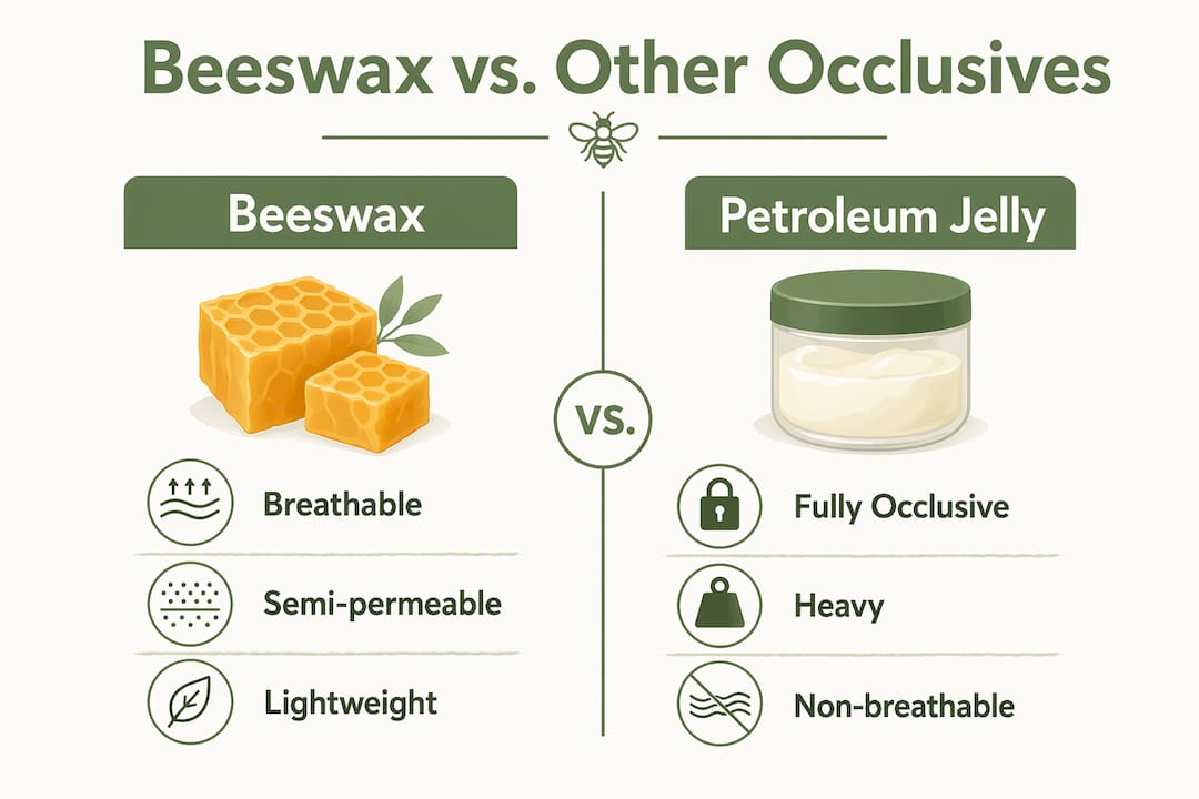 Infographic comparing beeswax and other skin occlusives