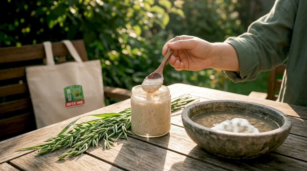 Close-up of colloidal oatmeal paste for skin soothing