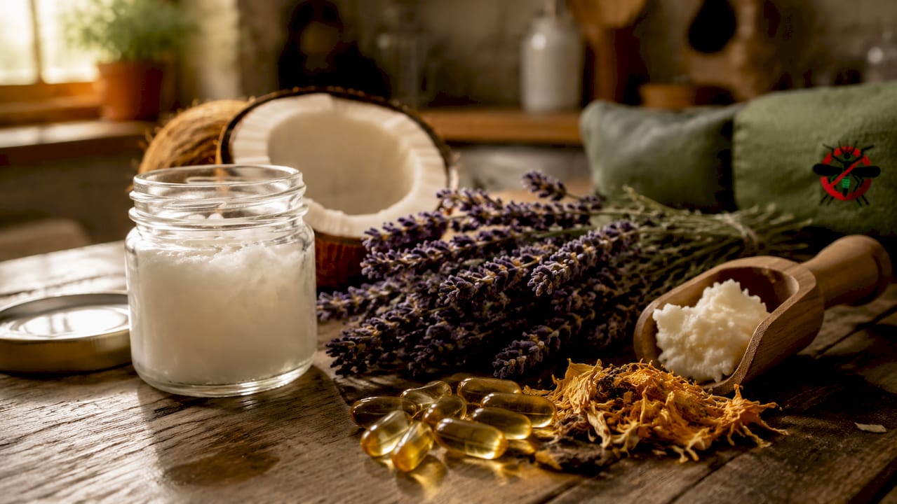 Close-up of natural balm ingredients for sensitive skin