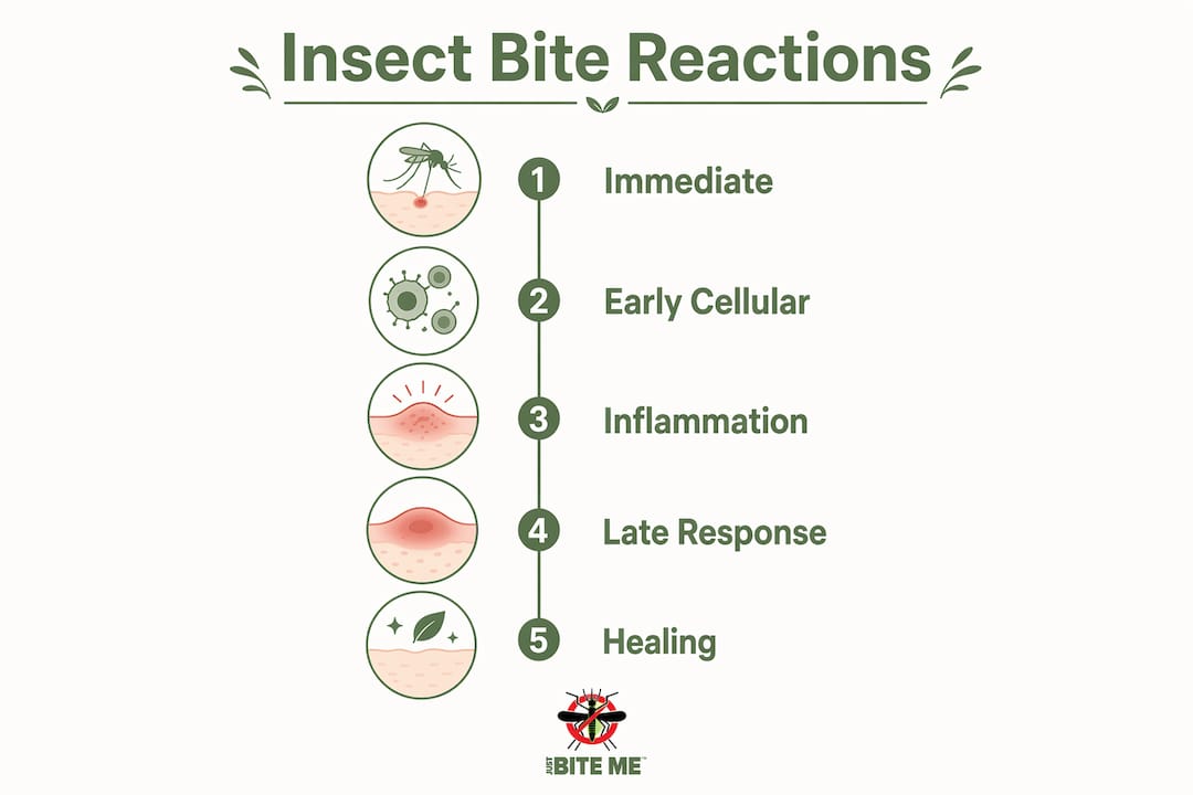 Infographic showing stages of insect bite reactions