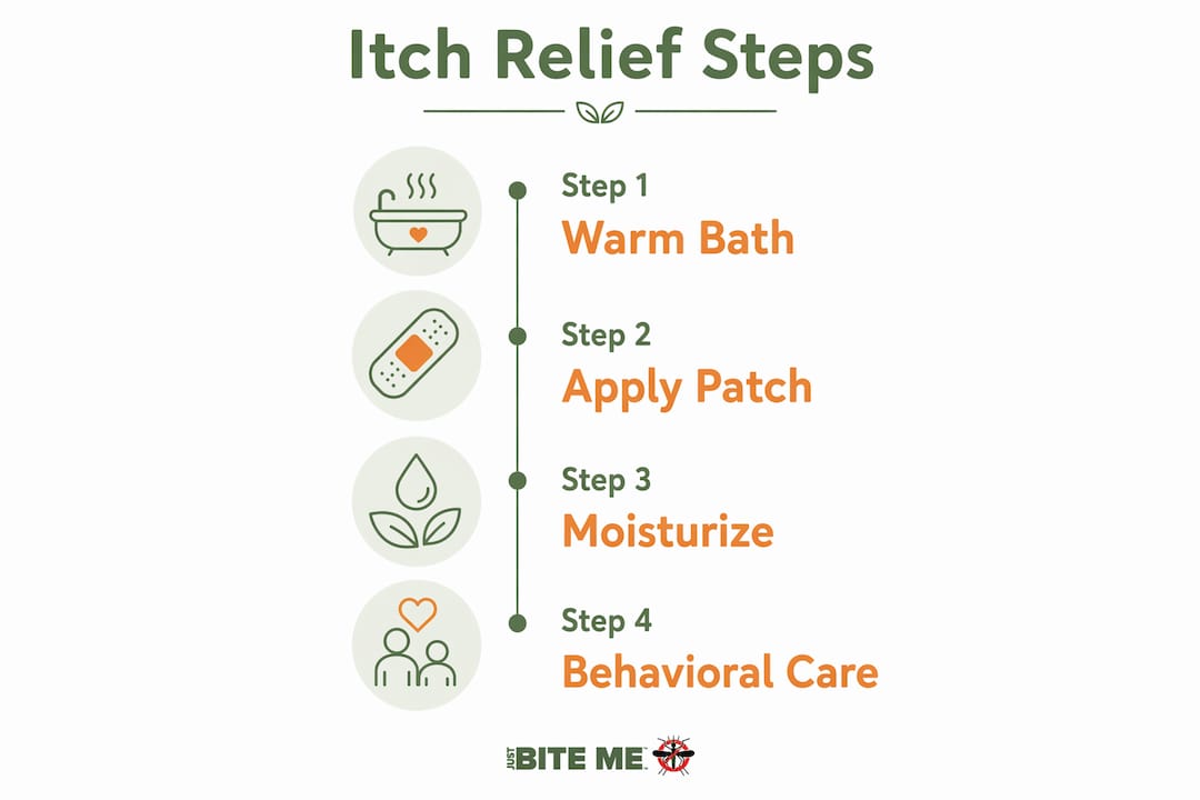 Infographic showing chemical-free itch relief steps for toddlers