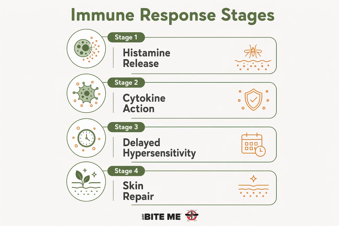 Infographic showing immune reaction stages to insect bites