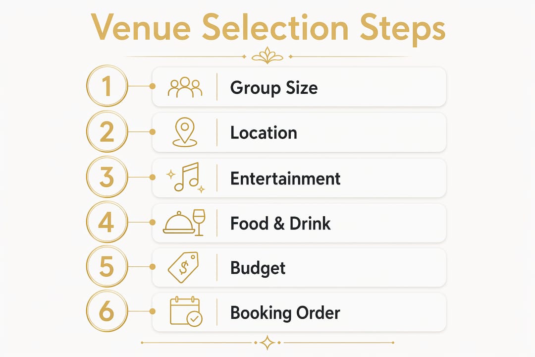 Bucks party venues explained: your complete guide 2 Infographic showing six steps for choosing bucks party venue