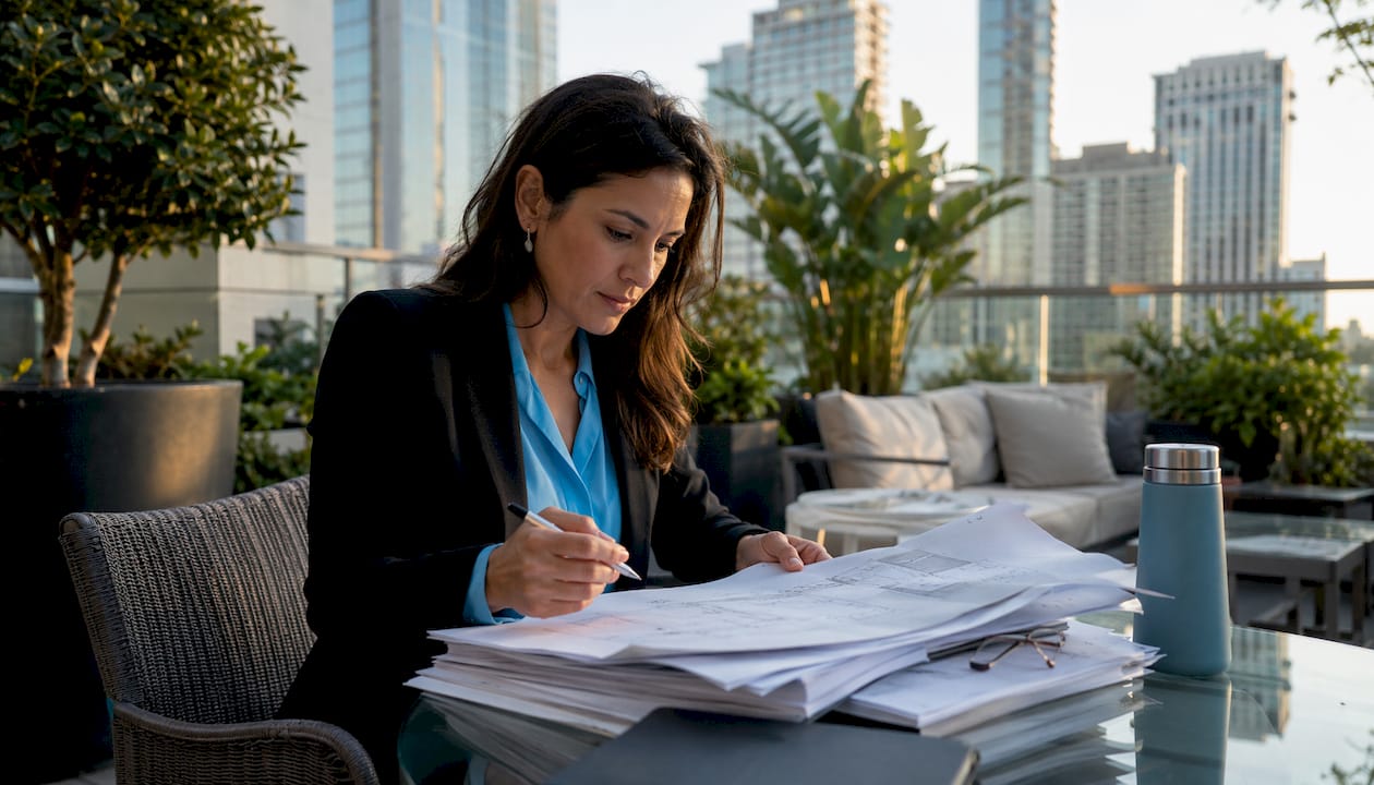 Professional woman reviewing property documents