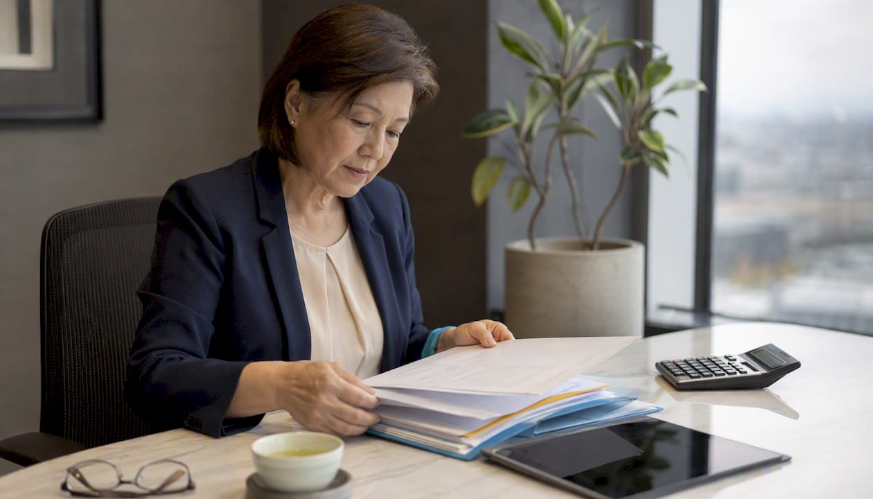 Mortgage broker assembling financing paperwork