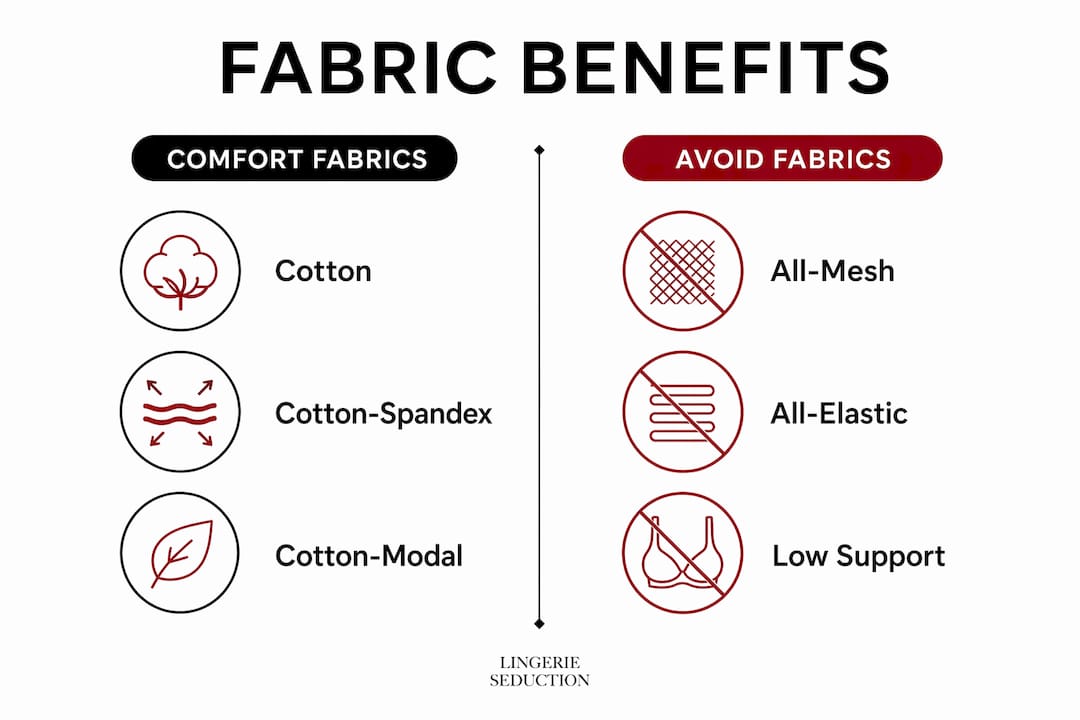 Infographic contrasting lingerie fabric benefits and avoidance