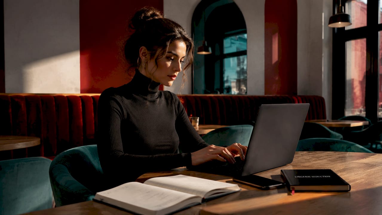 Hands typing on laptop in home office workspace